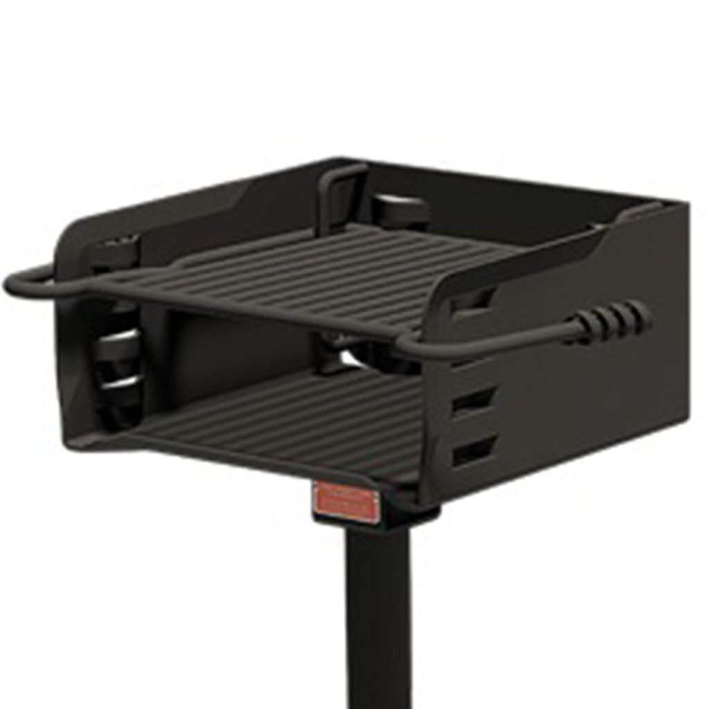 Pilot Rock Park Style Steel Outdoor BBQ Charcoal Grill and Post, Black