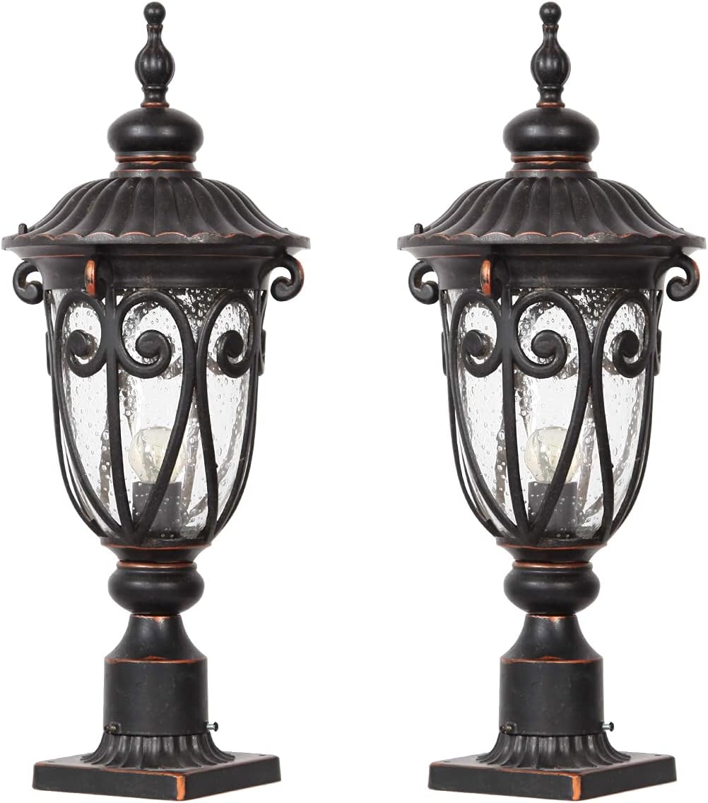 23" Large Outdoor Wall Light for Porch, 2 Pack Aluminium Exterior Wall Mount Lantern for House, Vintage Bronze Outside Wall Sconce with Clear Seeded Glass Shade for Garage